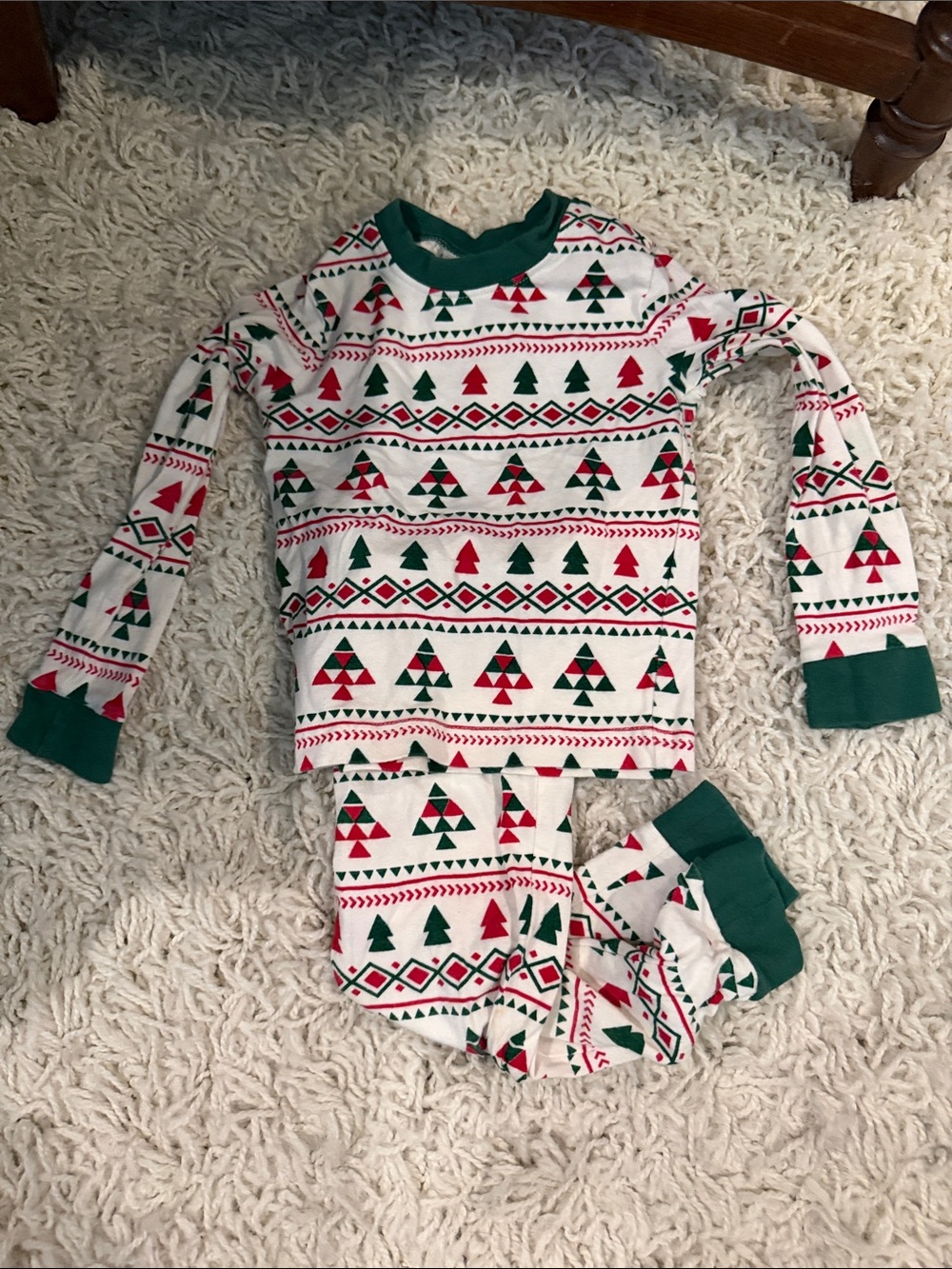 Kids Christmas Tree Print Pajama Set - Green & Red